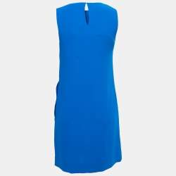 Pre Owned Diane Von Furstenberg Blue Crepe Ruffle Detailed Sleeveless Midi Dress S