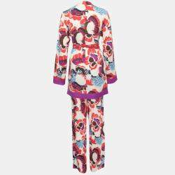 Pre Owned Diane von Furstenberg Multicolor Printed Crepe Kimono Top and Pant Set S