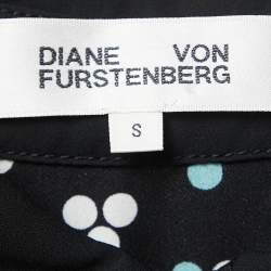 Diane Von Furstenberg Black Printed Crepe Button Front A-Line Maxi Dress M