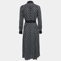Diane Von Furstenberg Black Printed Crepe Button Front A-Line Maxi Dress M