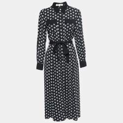 Diane Von Furstenberg Black Printed Crepe Button Front A-Line Maxi Dress M