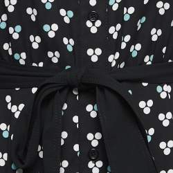 Diane Von Furstenberg Black Printed Crepe Button Front A-Line Maxi Dress M