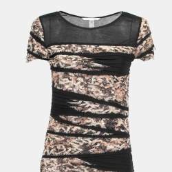 Pre Owned Diane Von Furstenberg Black Jersey Ruffled Bodycon Dress M