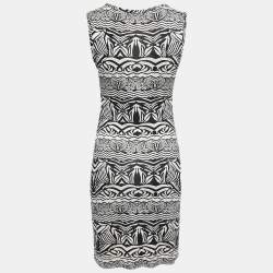 Pre Owned Diane Von Furstenberg Black/White Printed Jersey Selene Dress M