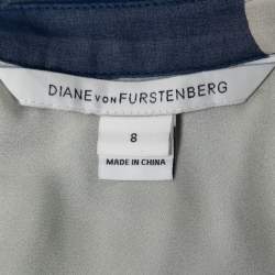 Pre Owned Diane Von Furstenberg Blue Printed Silk Fleurette Mini Dress M