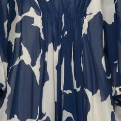 Pre Owned Diane Von Furstenberg Blue Printed Silk Fleurette Mini Dress M