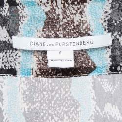 Pre Owned Diane Von Furstenberg Multicolor Printed Silk V-Neck Tie Detail Maxi Kaftan S