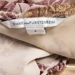Pre Owned Diane Von Furstenberg Dusty Pink Printed Silk & Lurex Ruffle Detailed Maxi Dress S