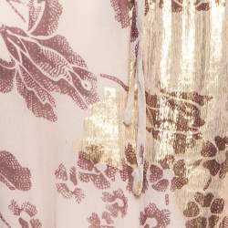 Pre Owned Diane Von Furstenberg Dusty Pink Printed Silk & Lurex Ruffle Detailed Maxi Dress S