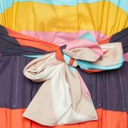 مملوكة مسبقًا Diane Von Furstenberg Multicolor Striped Cotton Belted Midi Dress S