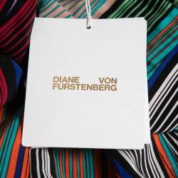 Pre Owned Diane Von Furstenberg Multicolor Striped Silk Button Front Flared Shirt Maxi Dress S