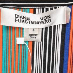 Pre Owned Diane Von Furstenberg Multicolor Striped Silk Button Front Flared Shirt Maxi Dress S