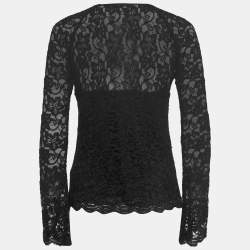 Pre Owned Diane von Furstenberg Black Lace Long Sleeve Top S