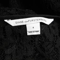 Pre Owned Diane von Furstenberg Black Lace Long Sleeve Top S