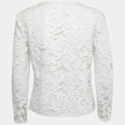 Pre Owned Diane Von Furstenberg White Floral Sequin Embellished Nylon Long Sleeve Top S