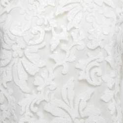 Pre Owned Diane Von Furstenberg White Floral Sequin Embellished Nylon Long Sleeve Top S