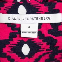 Pre Owned Diane Von Furstenberg Pink/navy Blue Printed Knit Full Sleeve Mini Dress S