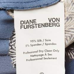Diane Von Furstenberg Blue Floral Printed Silk Sleeveless Wrap on Maxi Dress S