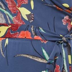 Diane Von Furstenberg Blue Floral Printed Silk Sleeveless Wrap on Maxi Dress S