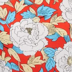 Pre Owned Diane Von Furstenberg Red/Black Floral Printed Silk Short Sleeve Boxy Blouse M