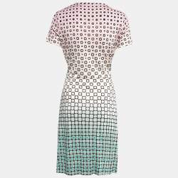 Pre Owned Diane Von Furstenberg Multicolor Printed Knit Draped Tie Detail Short Dress M