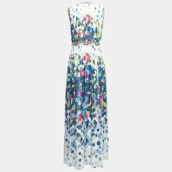 Pre Owned Diane Von Furstenberg Multicolor Printed Silk Chiffon Gathered Sleeveless Maxi Dress M