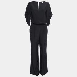 Diane Von Furstenberg Black Silk Half Cape Sleeve Jumpsuit M