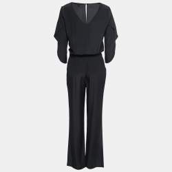 Diane Von Furstenberg Black Silk Half Cape Sleeve Jumpsuit M