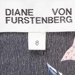 Pre Owned Diane Von Furstenberg Black Floral Print Silk Belted Waist Maxi Dress M