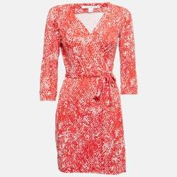 Diane Von Furstenberg Red Printed Knit New Julian Two Mini Wrap Dress M