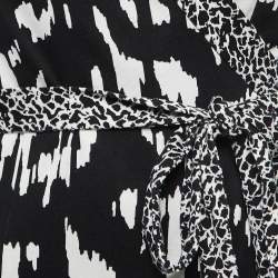 Pre Owned Diane Von Furstenberg Black Printed Silk Knit Tallulah Wrap Mini Dress M