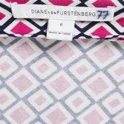 Pre Owned Diane Von Furstenberg Pink Printed Cotton & Silk Mini Wrap Dress M