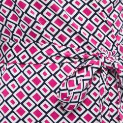 Pre Owned Diane Von Furstenberg Pink Printed Cotton & Silk Mini Wrap Dress M