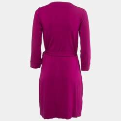 Pre Owned Diane Von Furstenberg Purple Silk Knit Mini Wrap Dress M