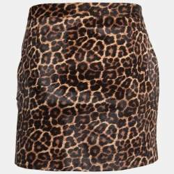 Pre Owned Diane Von Furstenberg Brown Animal Printed Calf Hair Mini Skirt M