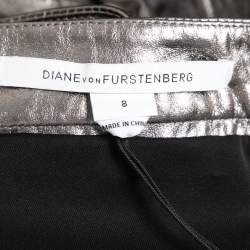 Pre Owned Diane Von Furstenberg Silver Leather Mini Skirt M