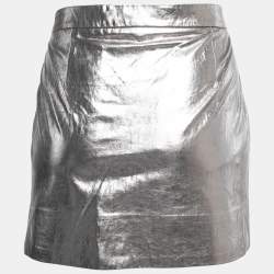 Pre Owned Diane Von Furstenberg Silver Leather Mini Skirt M