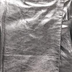 Pre Owned Diane Von Furstenberg Silver Leather Mini Skirt M