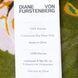 Pre Owned Diane Von Furstenberg Green Floral Print Crepe High Neck Tiered Midi Dress S