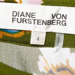 Pre Owned Diane Von Furstenberg Green Floral Print Crepe High Neck Tiered Midi Dress S