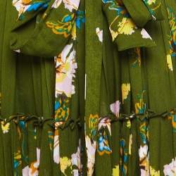 Pre Owned Diane Von Furstenberg Green Floral Print Crepe High Neck Tiered Midi Dress S