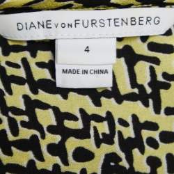 Pre Owned Diane Von Furstenberg Yellow Printed Silk Draped Sleeveless Short Dress S