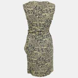 Pre Owned Diane Von Furstenberg Yellow Printed Silk Draped Sleeveless Short Dress S
