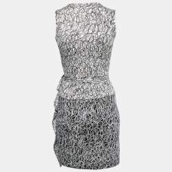 Pre Owned Diane Von Furstenberg Cream/Navy Blue Printed Silk Knit Sleeveless Wrap Dress S