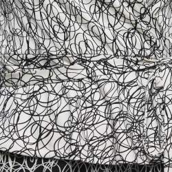 Pre Owned Diane Von Furstenberg Cream/Navy Blue Printed Silk Knit Sleeveless Wrap Dress S