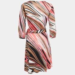 Pre Owned Diane Von Furstenberg Multicolor Printed Silk Knit Short Wrap Dress S