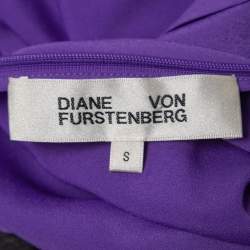 Pre Owned Diane Von Furstenberg Purple Printed Jersey & Crepe Long Sleeve Asymmetrical Midi Dress S