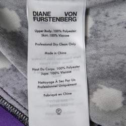 Pre Owned Diane Von Furstenberg Purple Printed Jersey & Crepe Long Sleeve Asymmetrical Midi Dress S