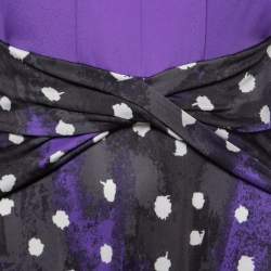 Pre Owned Diane Von Furstenberg Purple Printed Jersey & Crepe Long Sleeve Asymmetrical Midi Dress S