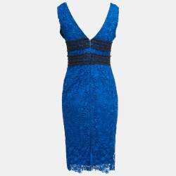 Pre Owned Diane Von Furstenberg Blue Floral Lace Sleeveless Midi Dress S